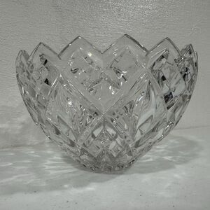 Vintage Crystal Diamond Bowl Criss-Cross Design Scalloped Rim Heavy Glass Dish